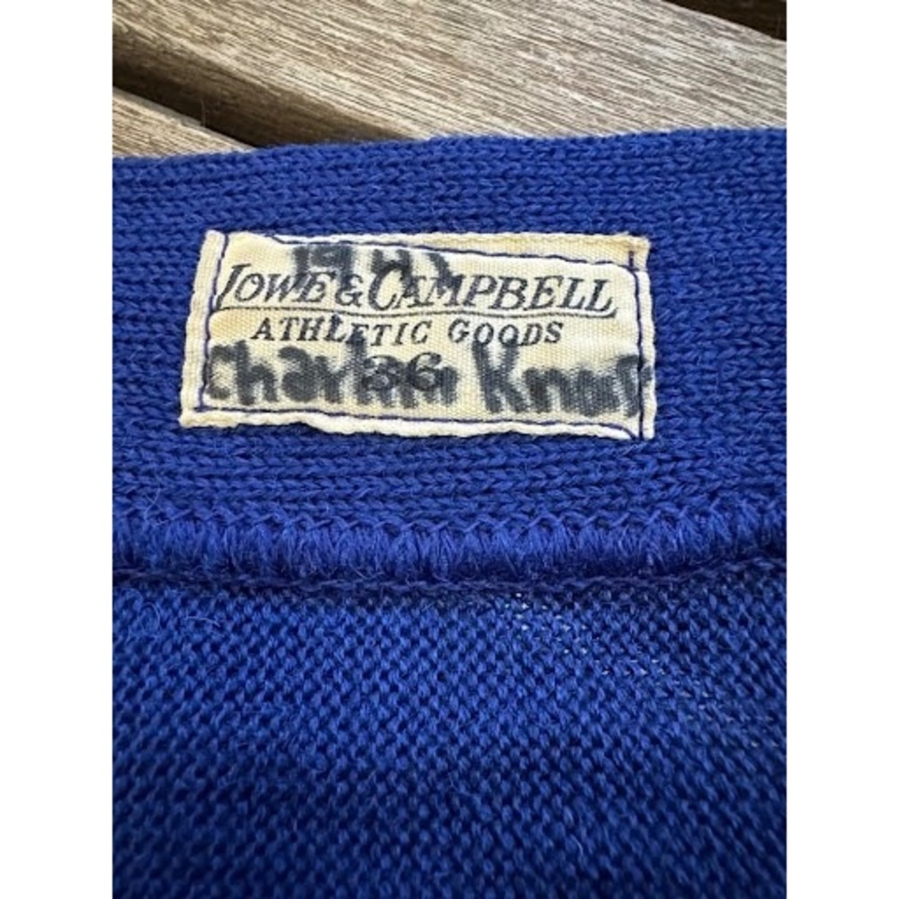 Vintage Lowe & Campbell Athletic Goods Varsity Letterman Cardigan Sweater Blue - Picture 4 of 7